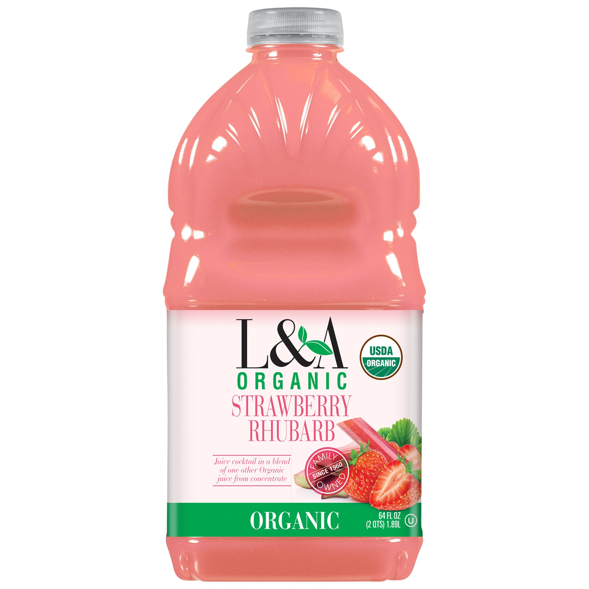 (8 Pack) L&a Organic Juice Cocktail, Strawberry Rhubarb, 64 Fl Oz, 1 Count