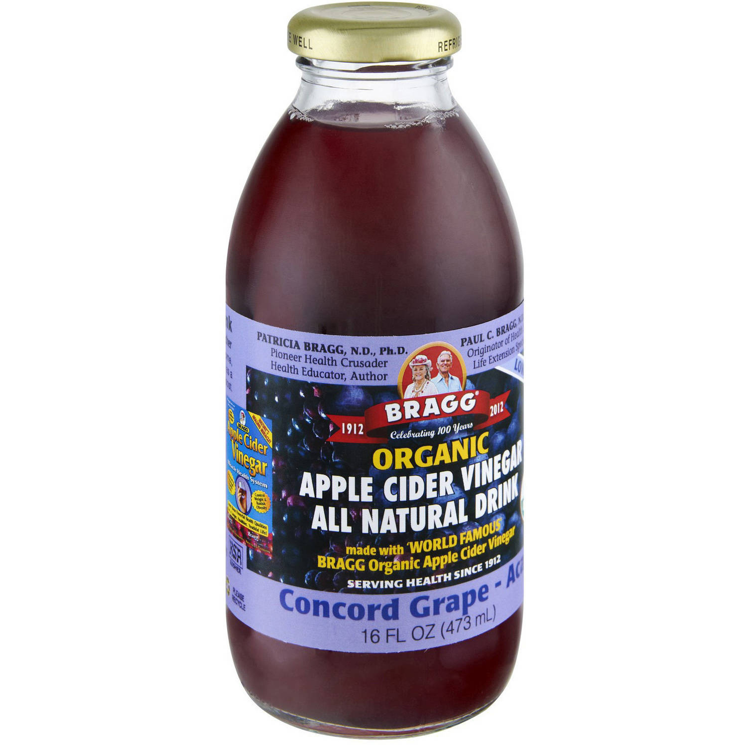Bragg Organic Apple Cider Vinegar Concord Grape-Acai All Natural Drink, 16 Fl Oz, (Pack of 12)