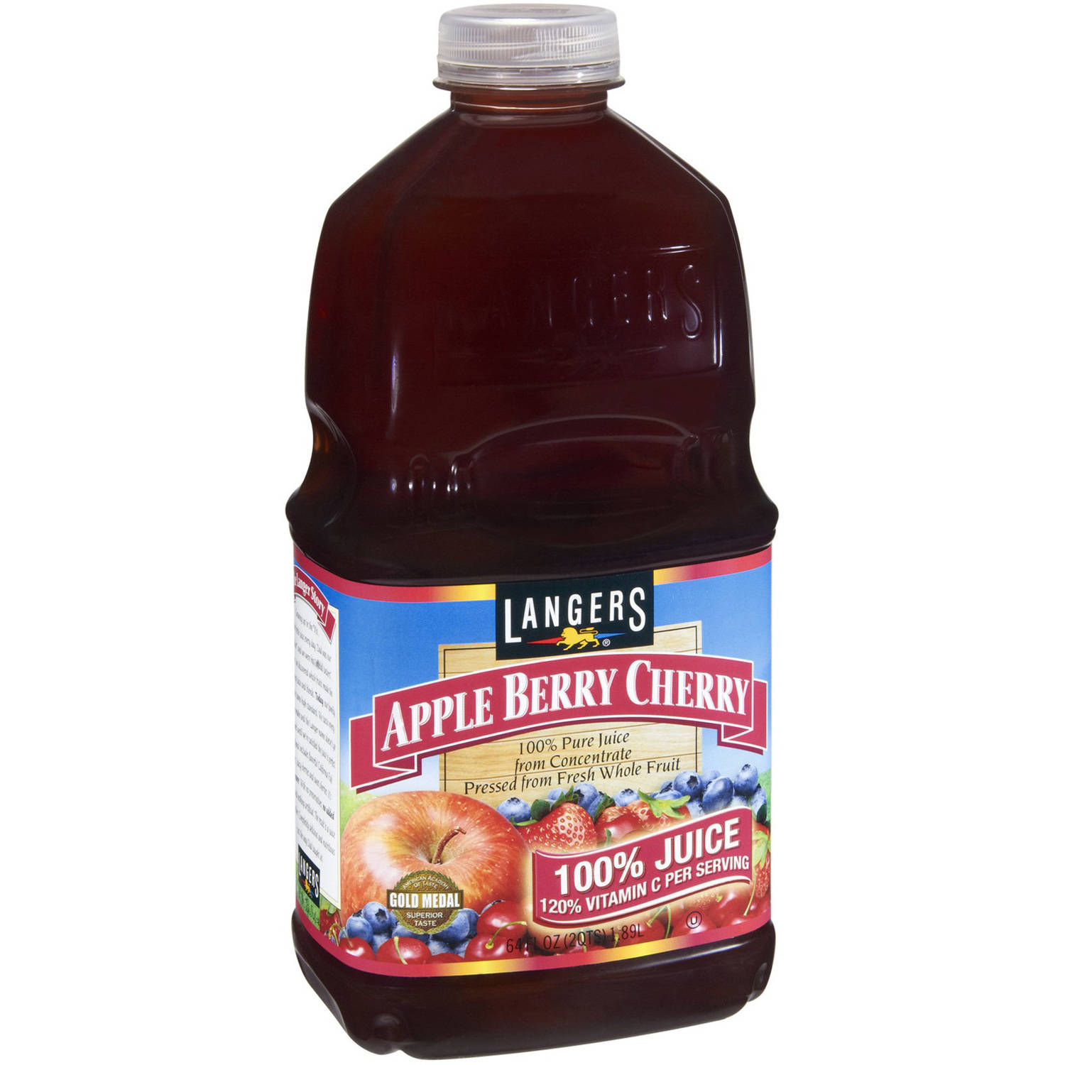 Langers Apple Berry Cherry 100% Juice, 64 Fl Oz, (Pack of 8)