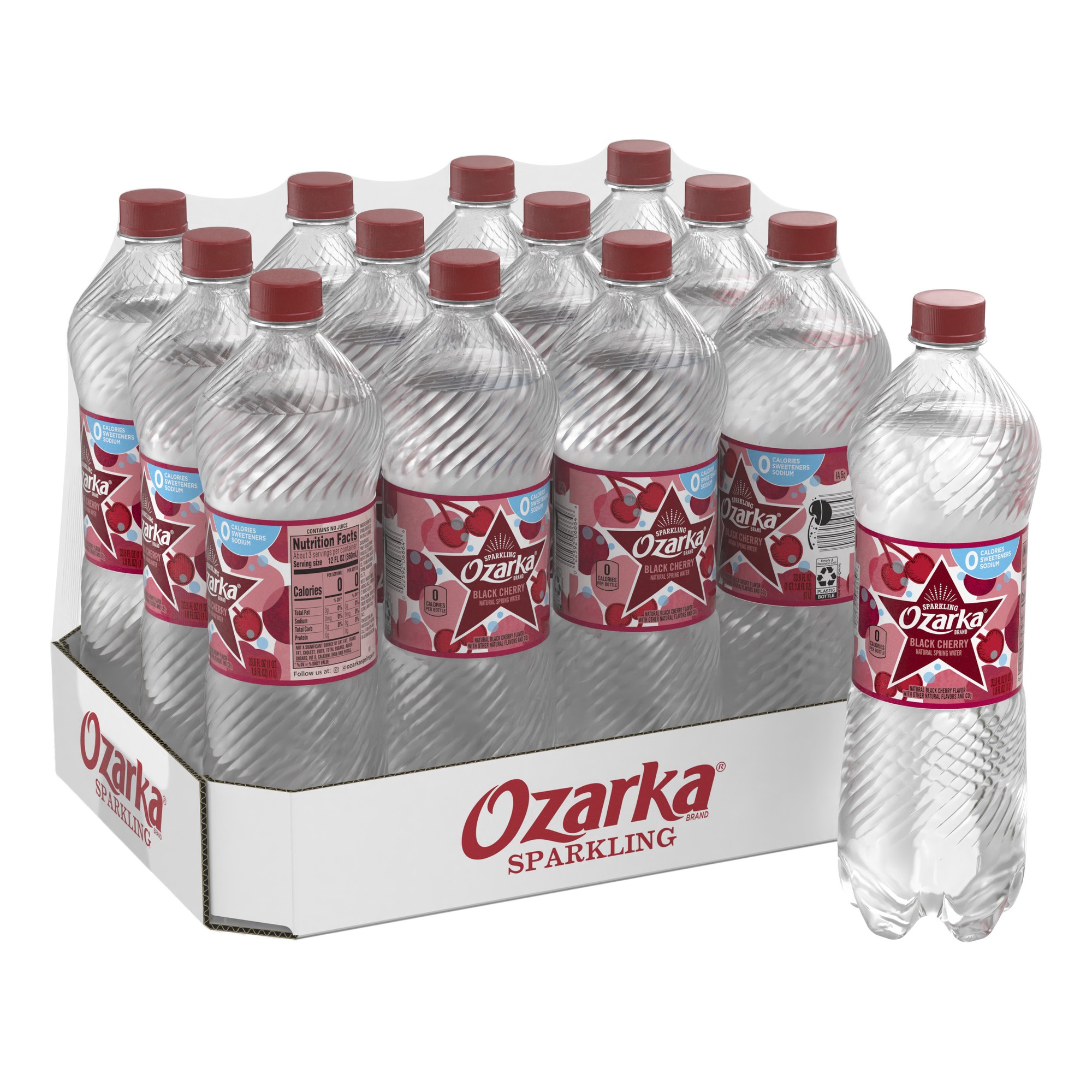 Ozarka Sparkling Water, Black Cherry, 33.8 Oz. Bottles (Pack of 12)