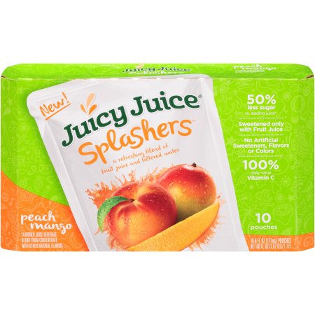 Juicy Juice Splashers Peach Mango Pouches, 6 Fl. Oz., 10 Count