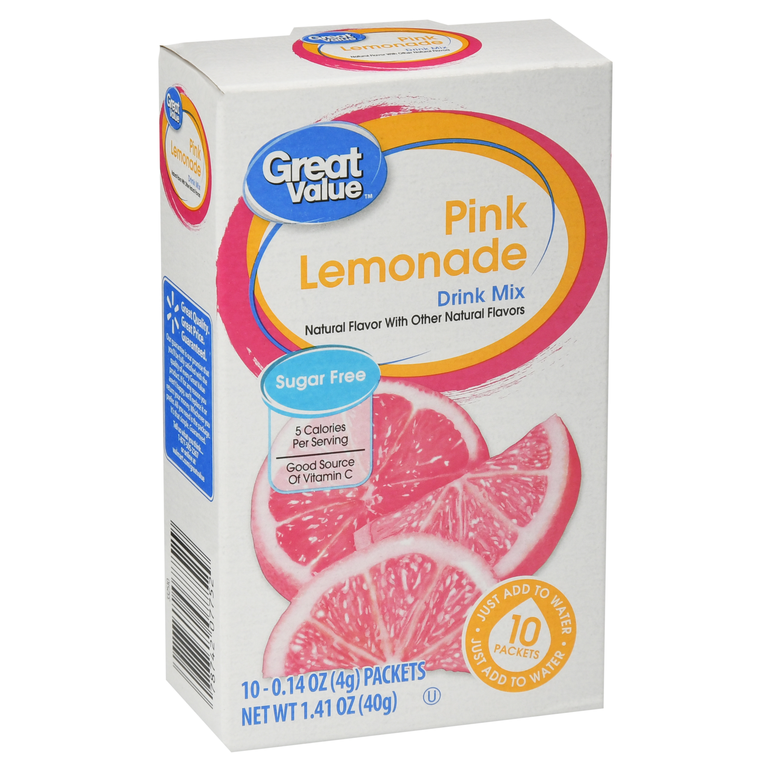 Great Value Sugar-Free Pink Lemonade Drink Mix, 0.14 Oz, 10 Count Image