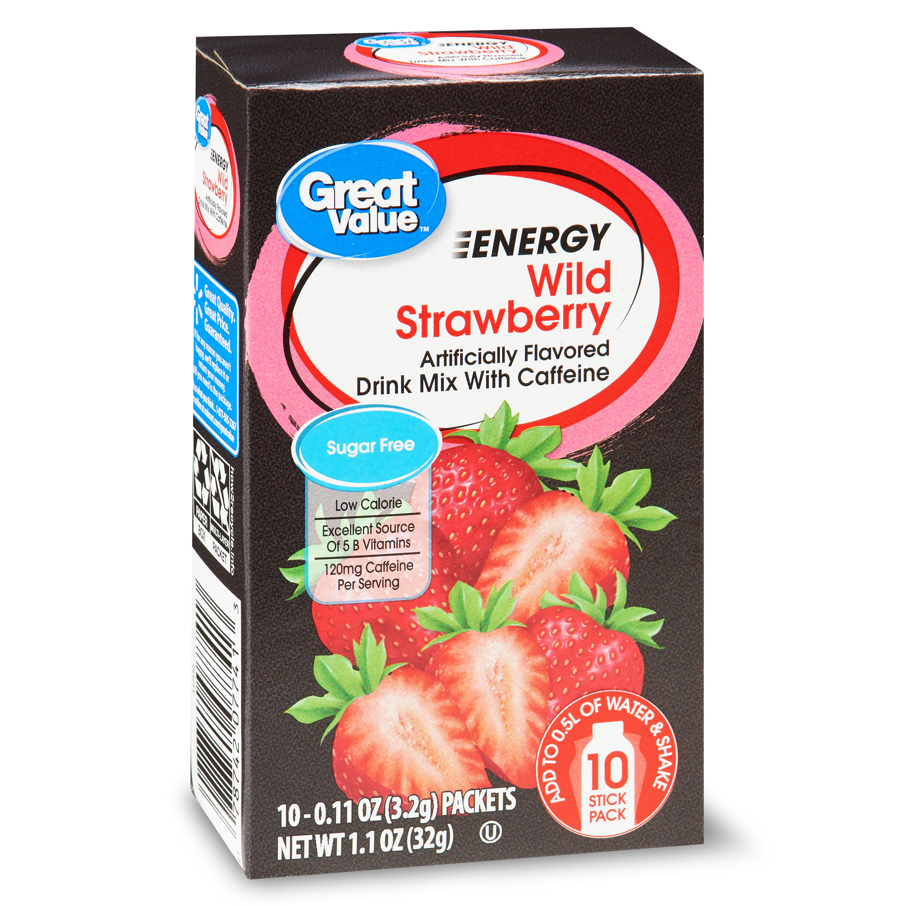Great Value Sugar-Free Wild Strawberry Energy Drink Mix, 1.1 Oz, 10 Count Image