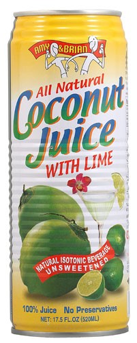 Amy & Brian All Natural Coconut Water with Lime, 17.5 Fl Oz, 12 Ct