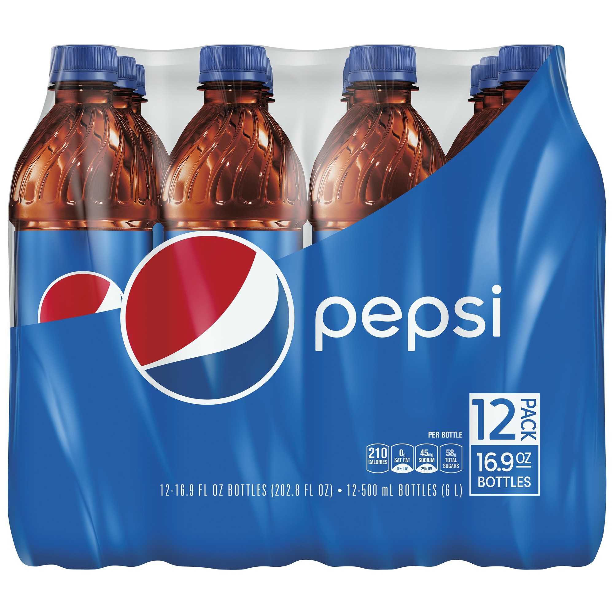 Pepsi Cola Soda Pop  16.9 Fl Oz  12 Pack Bottles