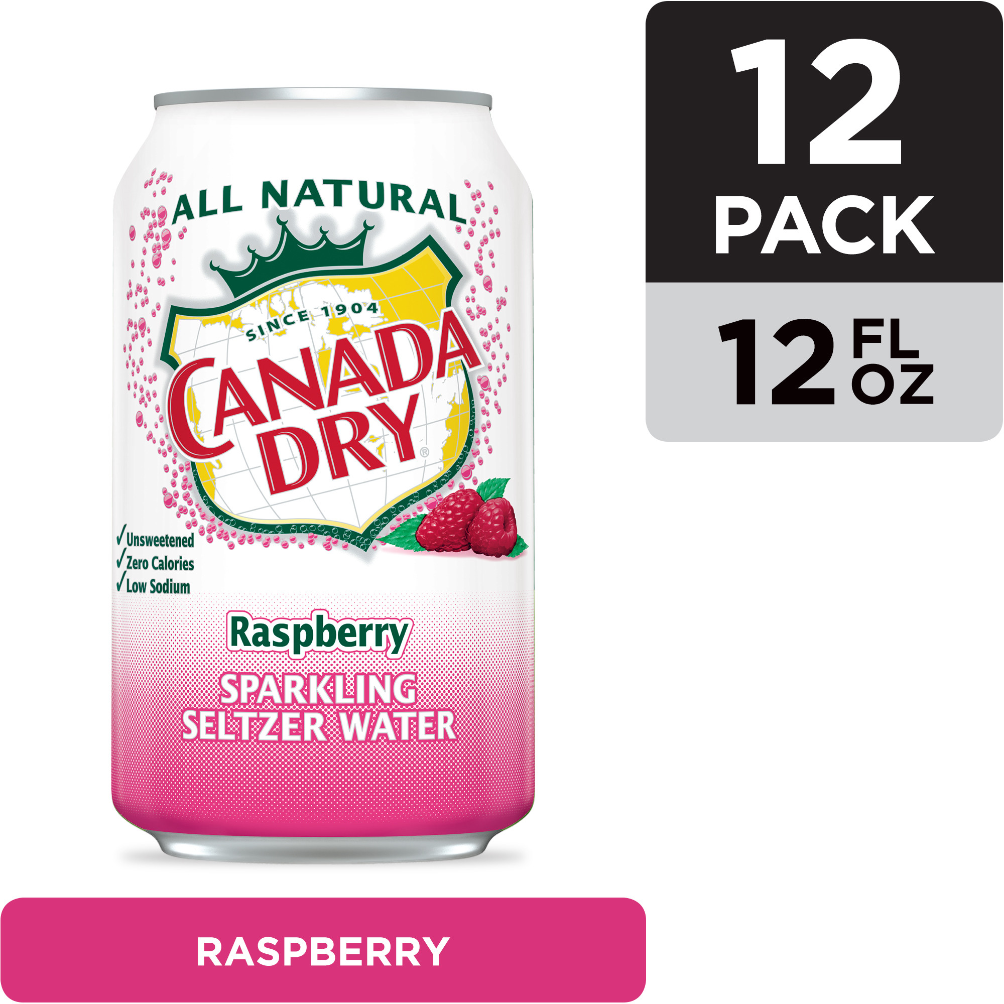 Canada Dry Raspberry Sparkling Seltzer Water, 12 Fl Oz Cans, 12 Pack