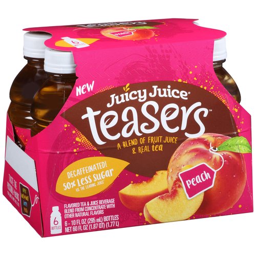 Juicy Juice Teasers Peach Flavored Tea & Fruit Beverage, 10 Fl. Oz., 6 Count