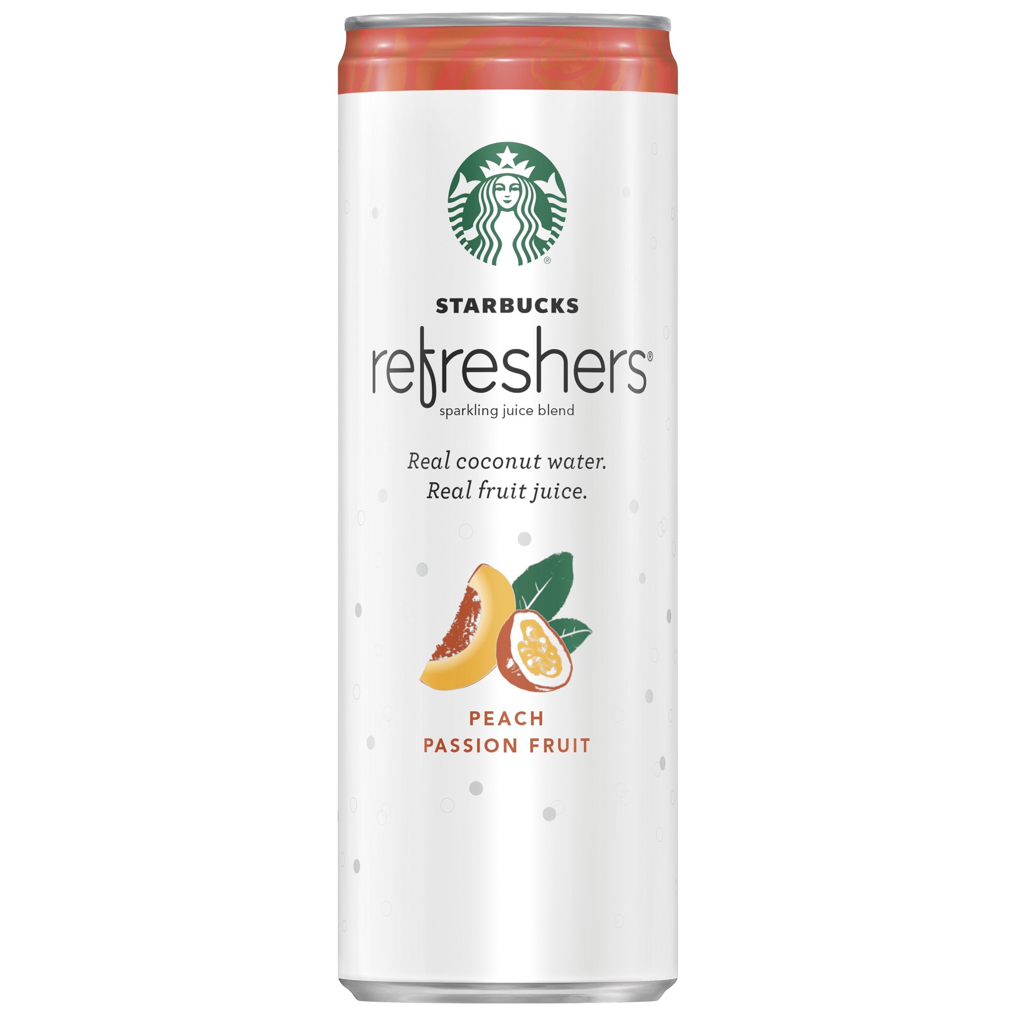 Starbucks Refreshers Sparkling Juice Blend  Peach Passion Fruit with Coconut Water  12 Oz Can