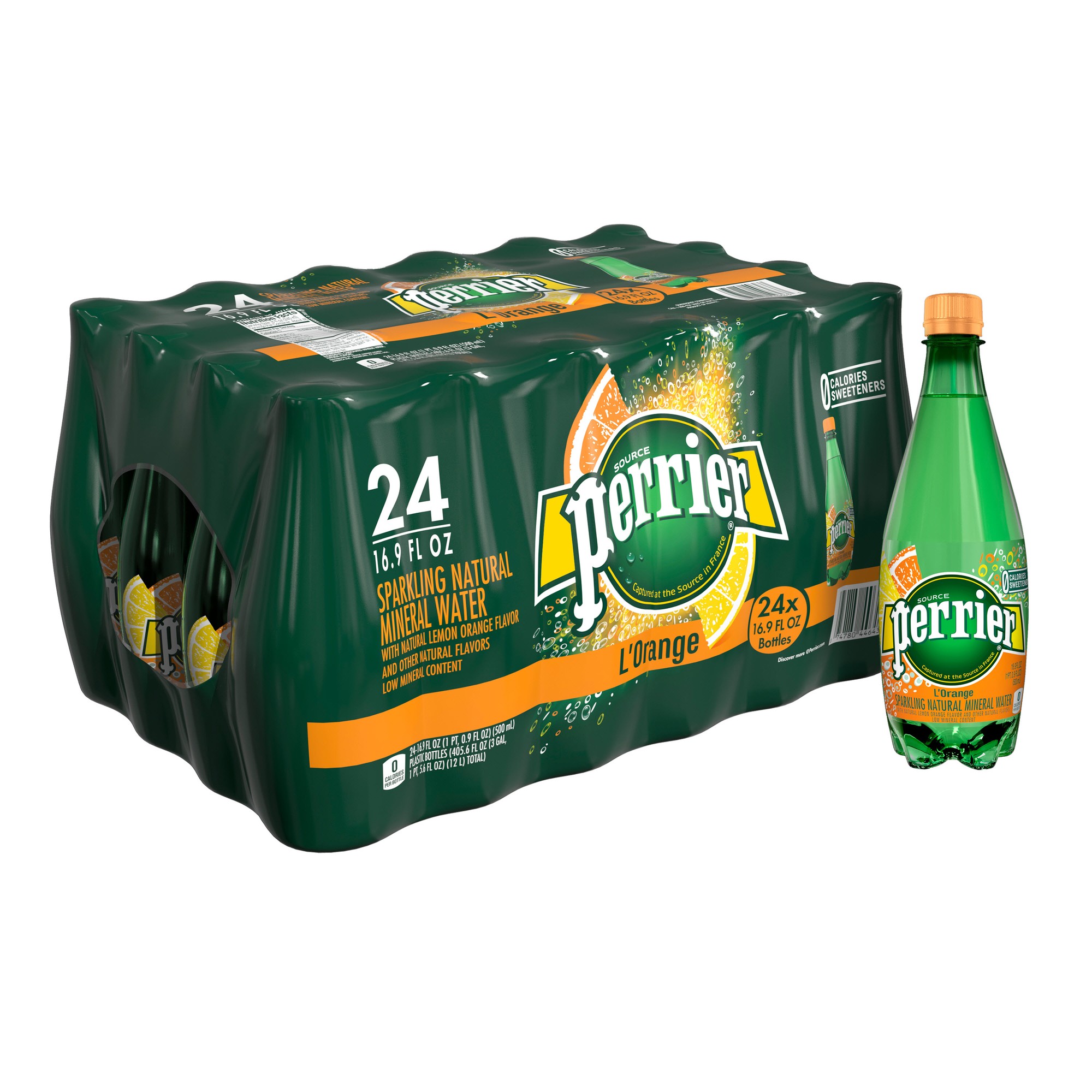 Perrier L'Orange Flavored Carbonated Mineral Water (Lemon Orange Flavor), 16.9 Fl Oz. Plastic Bottles (24 Count)