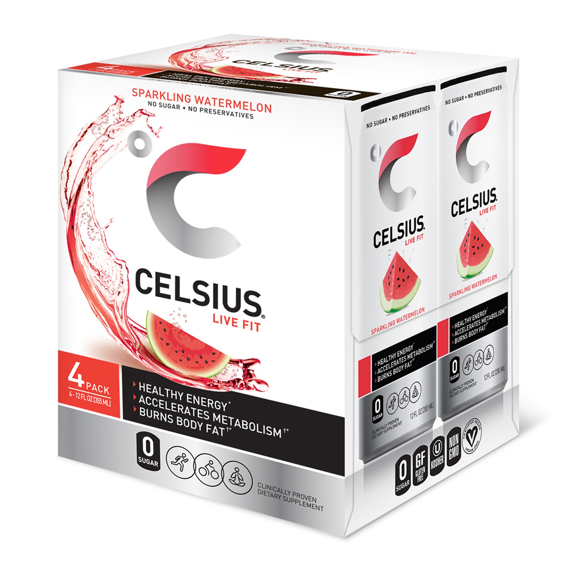 Celsius Sparkling Energy Drink - Watermelon 12 Fl Oz, 4 Pk