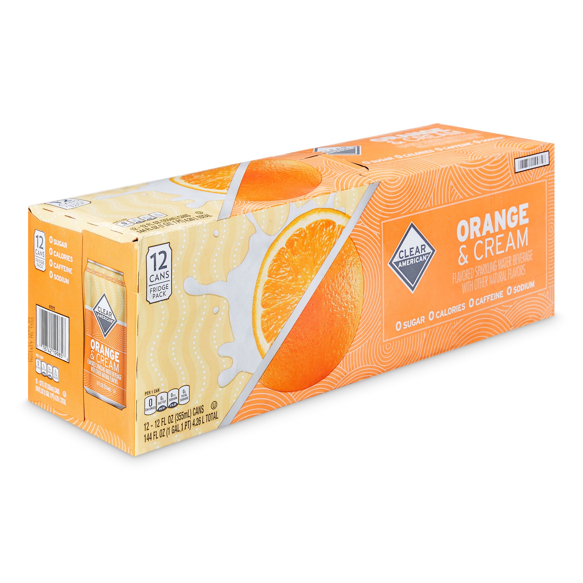 Clear American Sparkling Water, Orange & Cream, 12 Oz, 12 Count