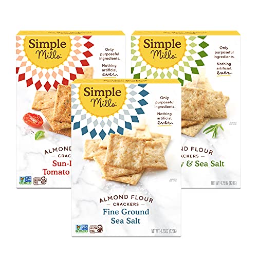 Simple Mills, Snacks Variety Pack, Fine Ground Sea Salt, Rosemary & Sea Salt, Sun-dried Tomato Basil Variety Pack, 3 Count (Packaging May Vary)