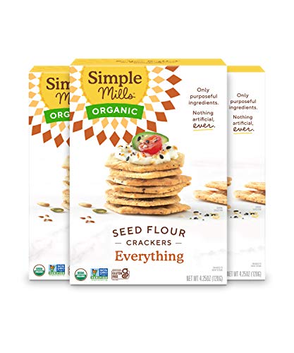 Simple Mills Organic Seed Crackers, Everything, Gluten Free, Flax Seed, Sunflower Seeds, Corn Free, Low-Calorie Snacks, Plant Based, Nutrient Dense, 4