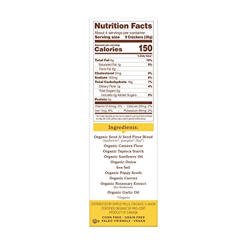 Simple Mills Organic Seed Crackers, Everything, Gluten Free, Flax Seed, Sunflower Seeds, Corn Free, Low-Calorie Snacks, Plant Based, Nutrient Dense, 4 thumbnail