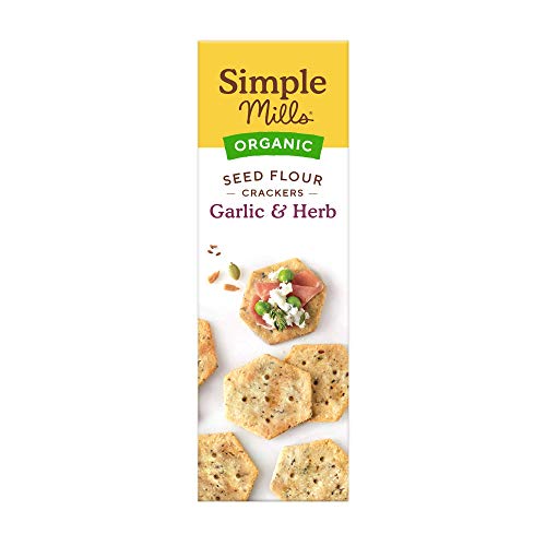 Simple Mills Organic Seed Crackers, Garlic & Herb, Gluten Free, Flax Seed, Sunflower Seeds, Corn Free, Low-Calorie Snacks, Plant Based, Nutrient Dense thumbnail