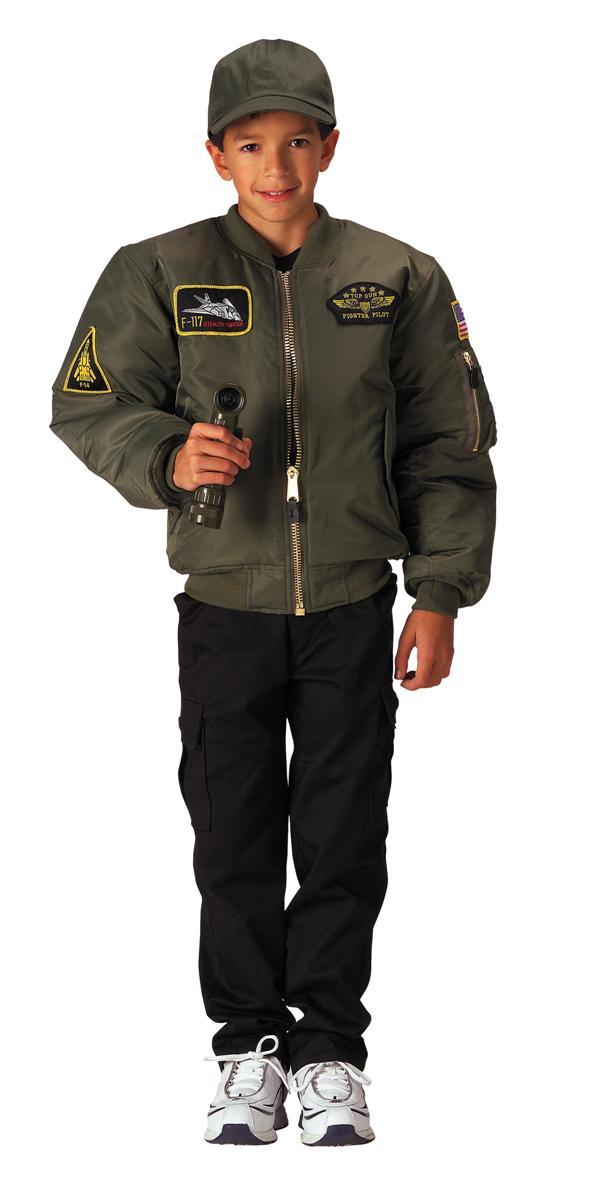 Kids Sage Top Gun MA-1 Flight Jackets with Patches - Medium