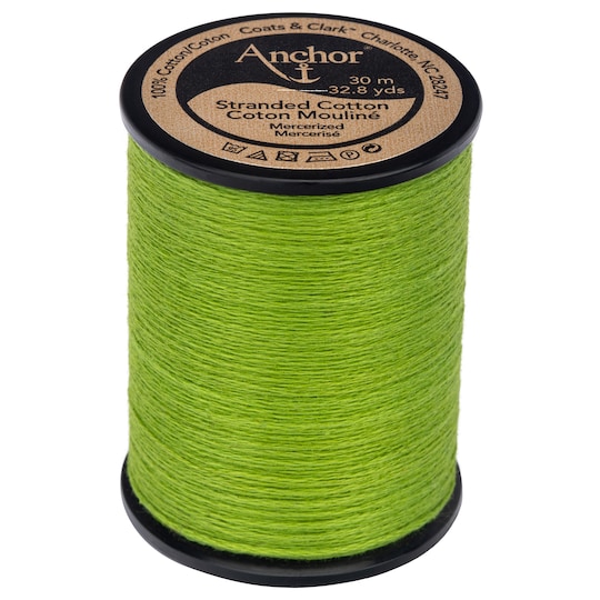 Anchor Spooled Cotton Floss 30 Meters in 0255 Parrot Green Medium Light by Yarnspirations