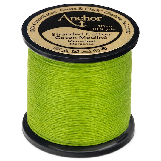Anchor Spooled Floss 10 Meters in 0255 Parrot Green Medium Light by Yarnspirations