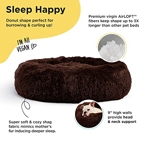 Best Friends by Sheri Original Calming Donut Dog and Cat Bed  Shag Faux Fur  Dark Brown  (30in X 30in) - Anxiety Relief for Pets up to 45 Lbs thumbnail