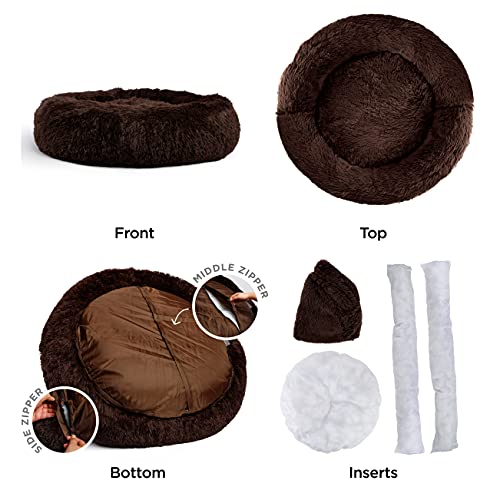 Best Friends by Sheri Original Calming Donut Dog and Cat Bed  Shag Faux Fur  Dark Brown  (30in X 30in) - Anxiety Relief for Pets up to 45 Lbs thumbnail