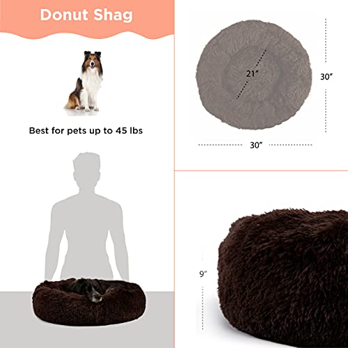 Best Friends by Sheri Original Calming Donut Dog and Cat Bed  Shag Faux Fur  Dark Brown  (30in X 30in) - Anxiety Relief for Pets up to 45 Lbs thumbnail