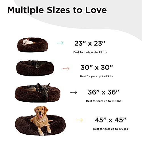 Best Friends by Sheri Original Calming Donut Dog and Cat Bed  Shag Faux Fur  Dark Brown  (30in X 30in) - Anxiety Relief for Pets up to 45 Lbs thumbnail