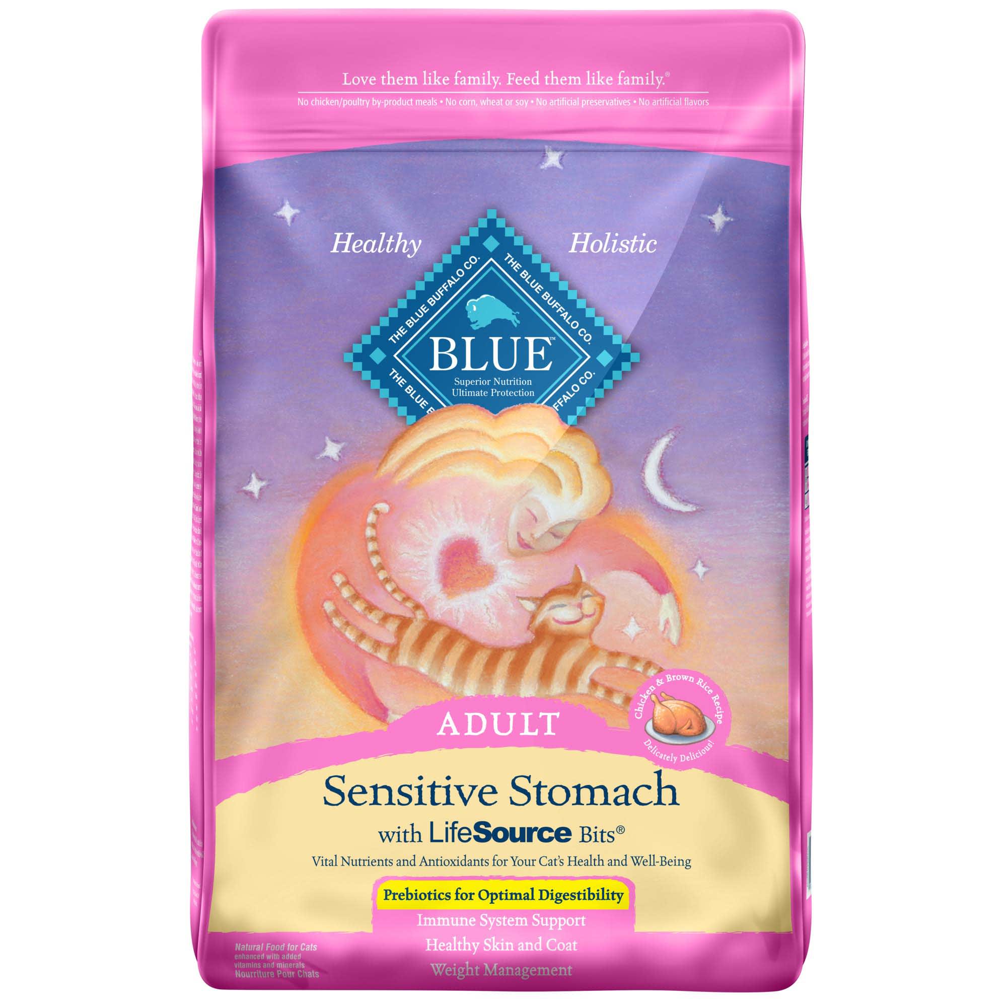 Blue Buffalo Sensitive Stomach Natural Adult Chicken & Brown Rice Dry Cat Food, 15 Lbs.