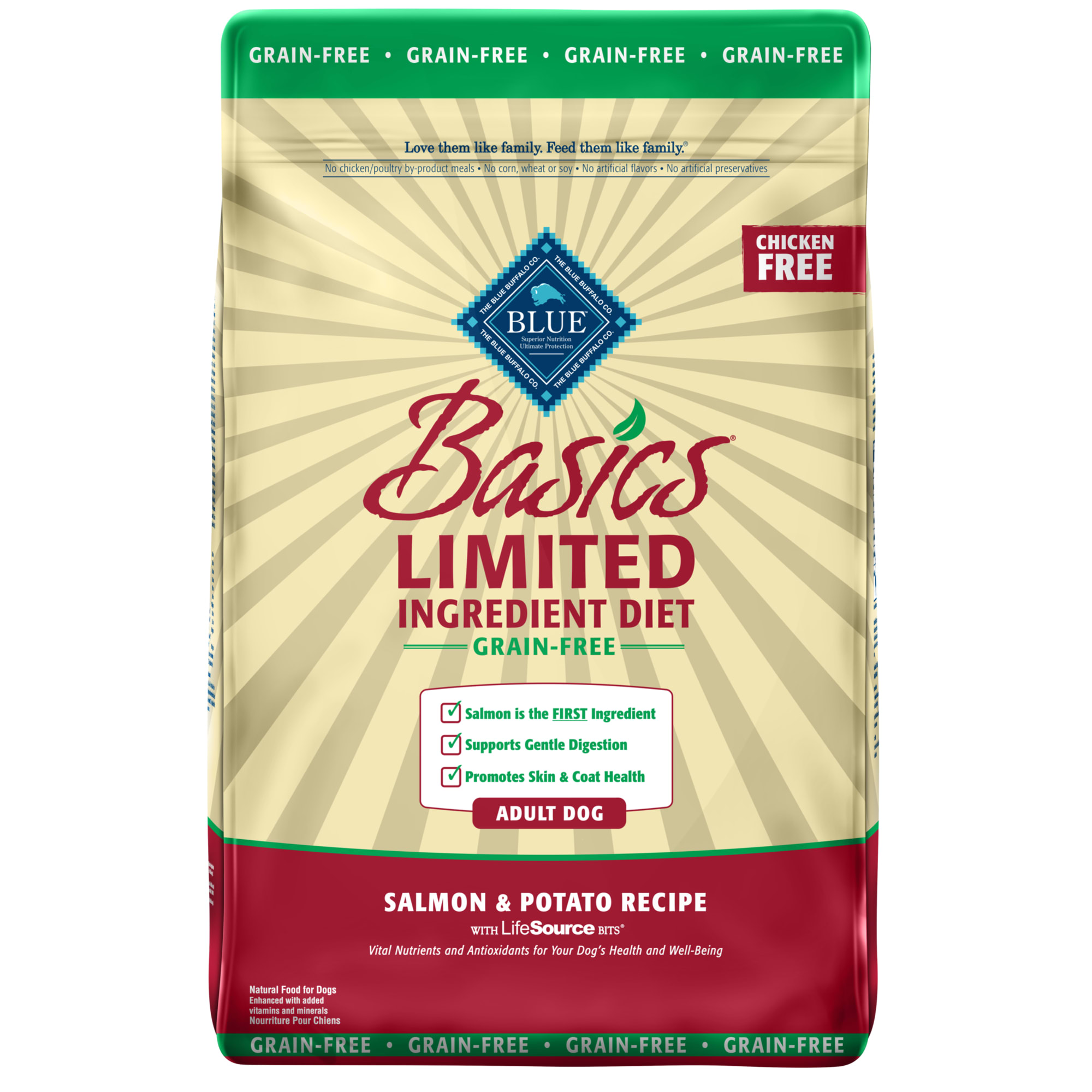 Blue Buffalo Basics Limited Ingredient Diet Natural Adult Grain Free Salmon & Potato Dry Dog Food, 22 Lbs.