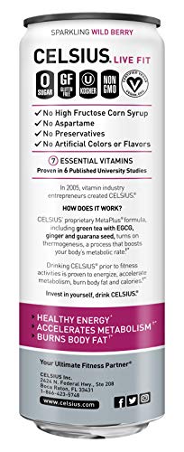 CELSIUS Sparkling Wild Berry Fitness Drink  Zero Sugar  12oz. Slim Can (Pack of 12) thumbnail