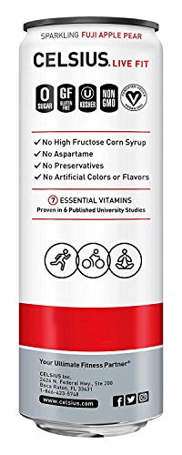 CELSIUS Sparkling Fuji Apple Pear Fitness Drink  Zero Sugar  12oz. Slim Can (Pack of 12) thumbnail