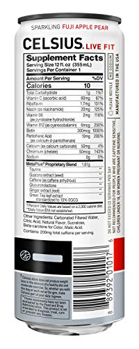 CELSIUS Sparkling Fuji Apple Pear Fitness Drink  Zero Sugar  12oz. Slim Can (Pack of 12) thumbnail