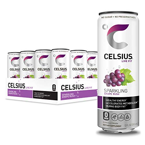 CELSIUS Sparkling Grape Rush Fitness Drink, Zero Sugar, 12oz. Slim Can (Pack of 12)