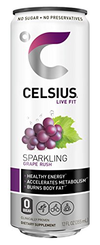 CELSIUS Sparkling Grape Rush Fitness Drink, Zero Sugar, 12oz. Slim Can (Pack of 12) thumbnail