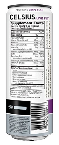 CELSIUS Sparkling Grape Rush Fitness Drink, Zero Sugar, 12oz. Slim Can (Pack of 12) thumbnail