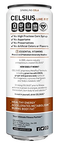CELSIUS Sparkling Cola Fitness Drink, Zero Sugar, 12oz. Slim Can (Pack of 12) thumbnail
