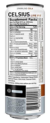 CELSIUS Sparkling Cola Fitness Drink, Zero Sugar, 12oz. Slim Can (Pack of 12) thumbnail