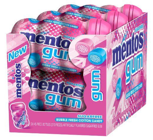 Mentos, Pure White, Sugar Free Bubble Fresh Cotton Candy Chewing Gum, 50 Pcs, 6 Ct