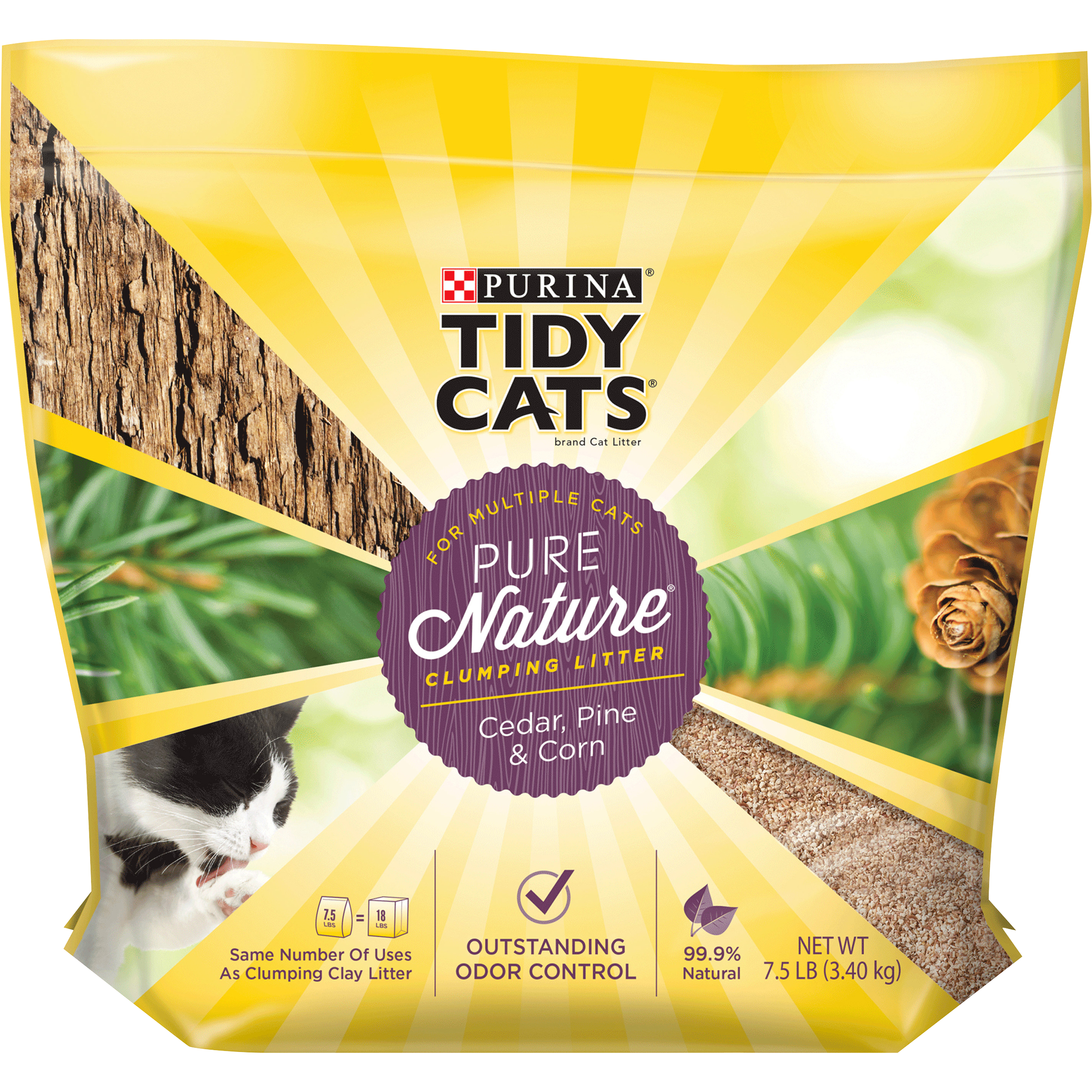 Purina Tidy Cats Natural Clumping Cat Litter  Pure Nature Cedar  Pine & Corn Cat Litter  7.5 Lb. Bag