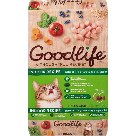 The Goodlife Recipe Indoor with Real Chicken, Brown Rice & Garden Greens Dry Cat Food, 16 Lb