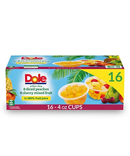 Dole Variety Pack Yellow Cling Diced Peaches  Cherry Mixed Fruit in 100% Fruit Juice 16-4 Oz. Cups