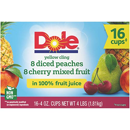Dole Variety Pack Yellow Cling Diced Peaches  Cherry Mixed Fruit in 100% Fruit Juice 16-4 Oz. Cups thumbnail