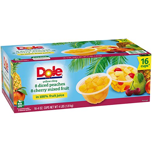 Dole Variety Pack Yellow Cling Diced Peaches  Cherry Mixed Fruit in 100% Fruit Juice 16-4 Oz. Cups thumbnail