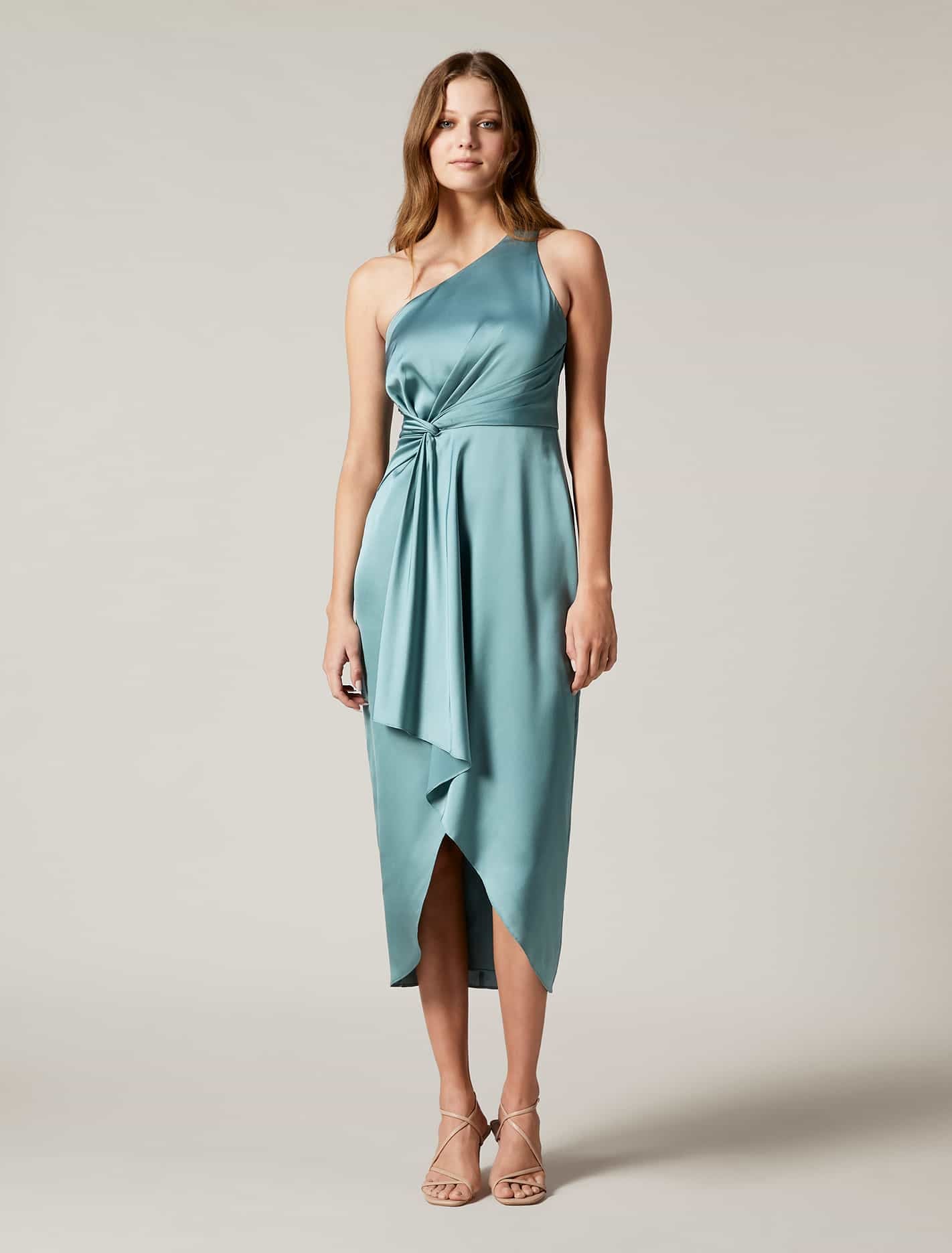 Haidee Petite One-Shoulder MIDI Dress - Ocean Spray - 14