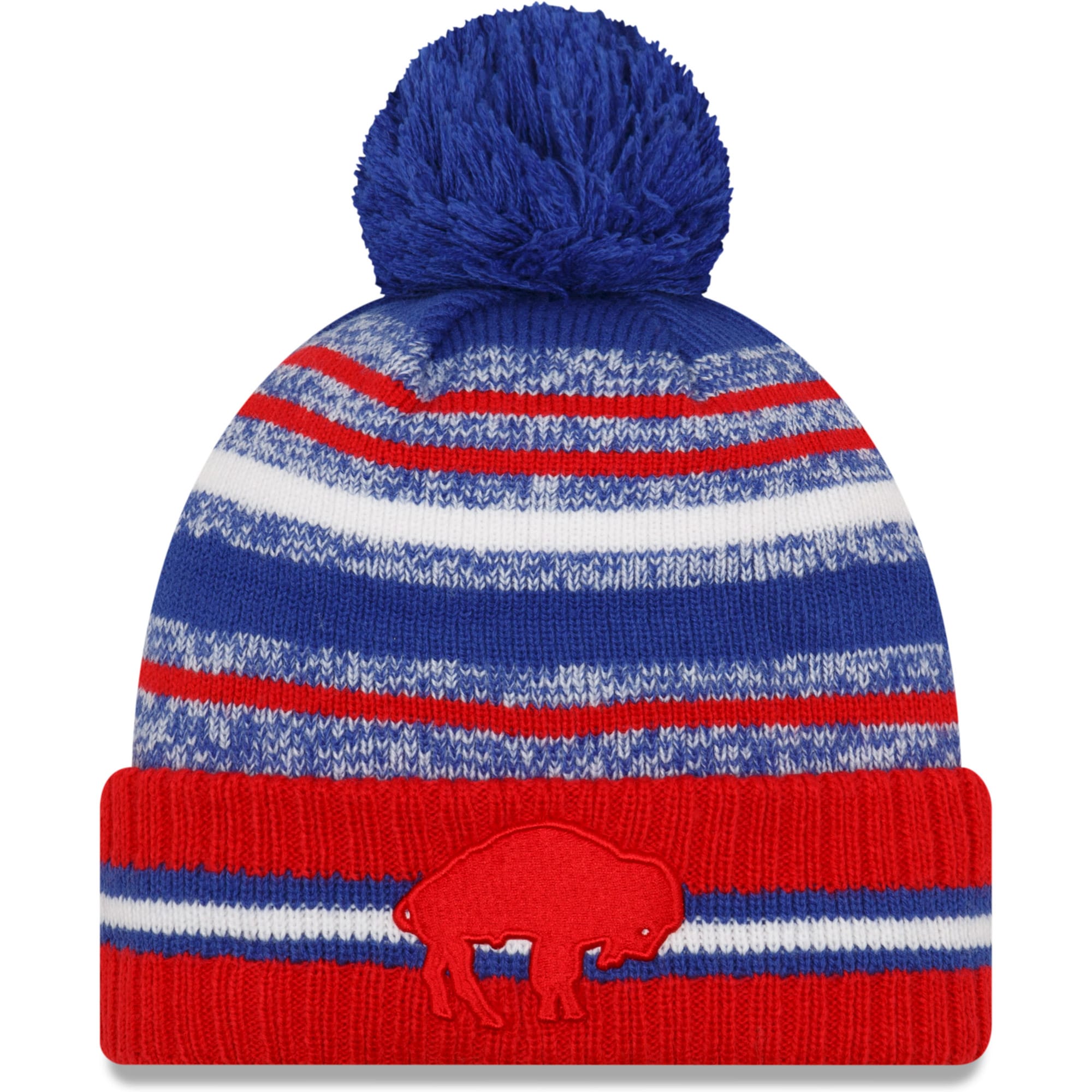 New Era Men's Buffalo Bills 2021 Sideline Historic Pom Cuffed Knit Cap - Med Blue