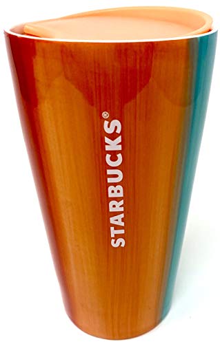 Starbucks Red Orange Blue Double Walled Ceramic Coffee Travel Tumbler, 12 Oz