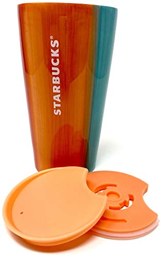 Starbucks Red Orange Blue Double Walled Ceramic Coffee Travel Tumbler, 12 Oz thumbnail