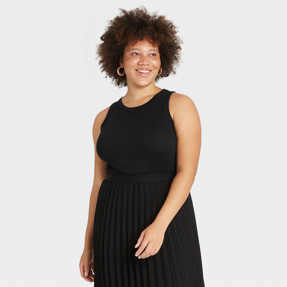 Women's Slim Fit Ribbed High Neck Tank Top - a New Day™ Black M