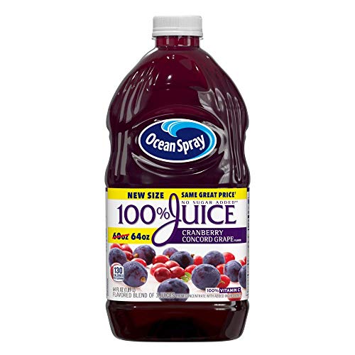 Ocean Spray, 100% Juice Cranberry Concord Grape No Sugar Added, 64 Oz (Case of 8)