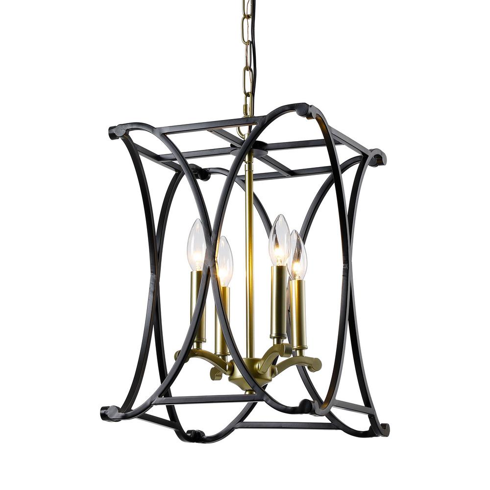 Parrot Uncle Eastgate 4-Light Matt Black and Golden Pendant Chandelier