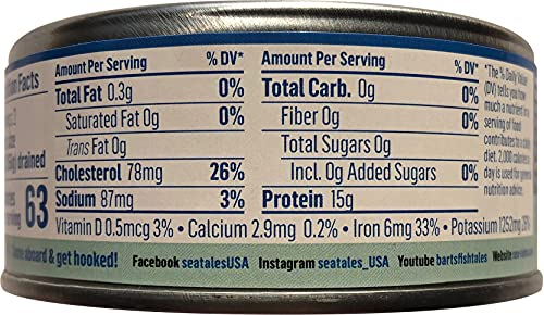 Sea Tales Solid Light Skipjack Canned Tuna in Water - No Salt Added - 100% Pole & Line Wild Sustainably Caught - Gluten Free - High Protein Food - Ket thumbnail